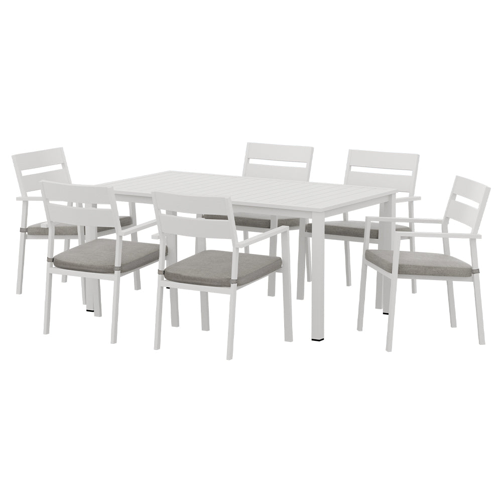 Outdoor Dining Set 7 Piece Aluminium Table And Chairs White