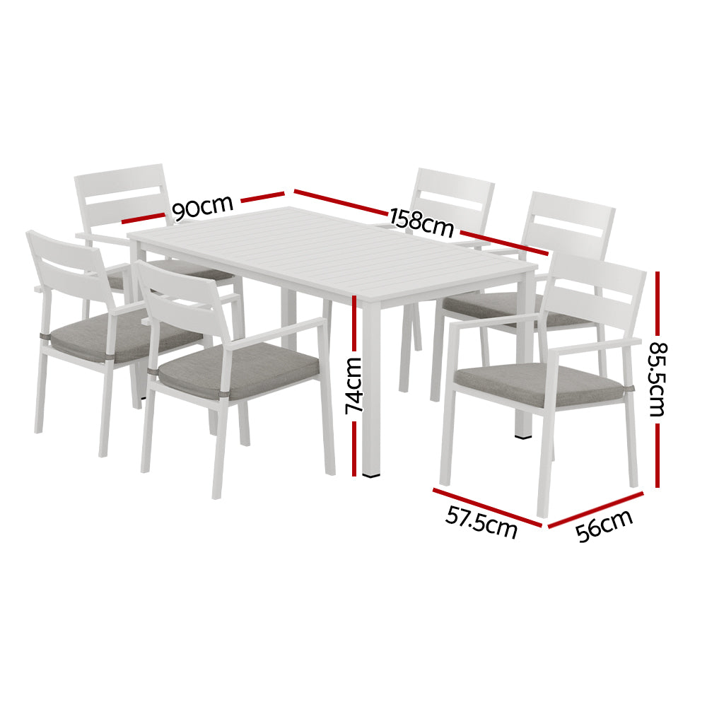 Outdoor Dining Set 7 Piece Aluminium Table And Chairs White