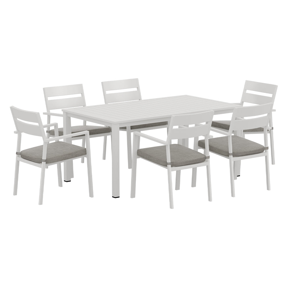 Outdoor Dining Set 7 Piece Aluminium Table And Chairs White