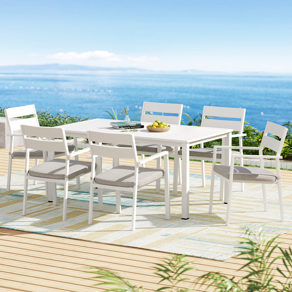 Outdoor Dining Set 7 Piece Aluminium Table And Chairs White
