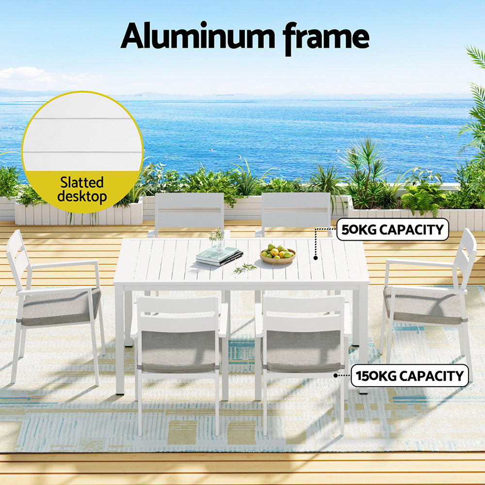 Outdoor Dining Set 7 Piece Aluminium Table And Chairs White