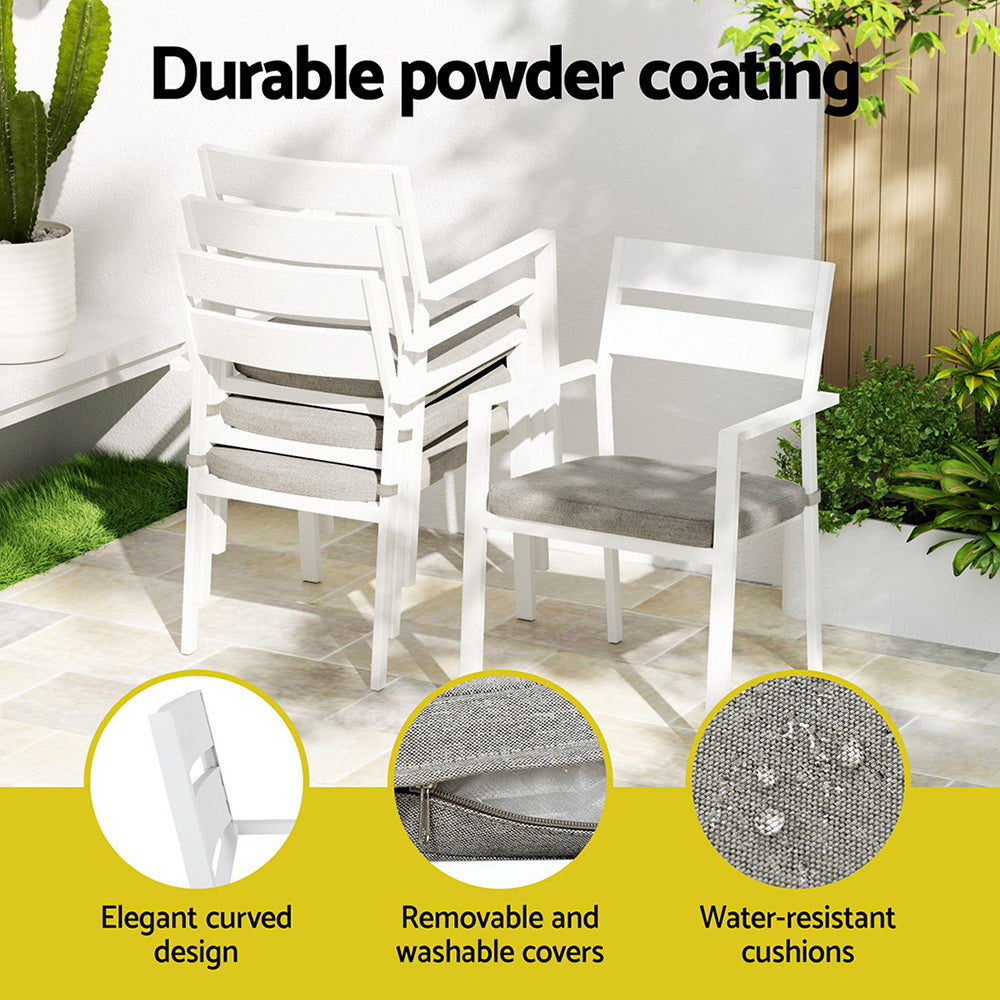 Outdoor Dining Set 7 Piece Aluminium Table And Chairs White
