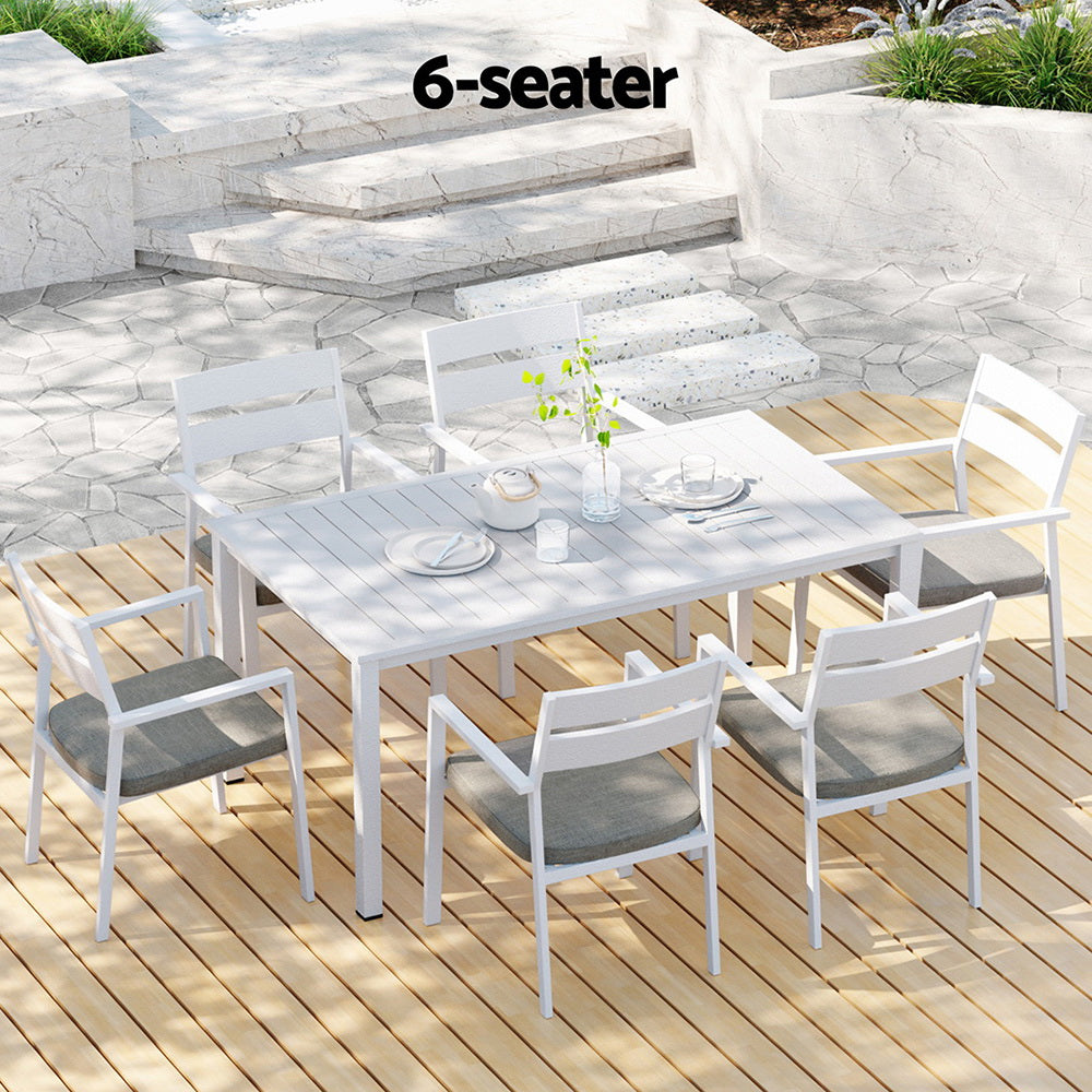 Outdoor Dining Set 7 Piece Aluminium Table And Chairs White