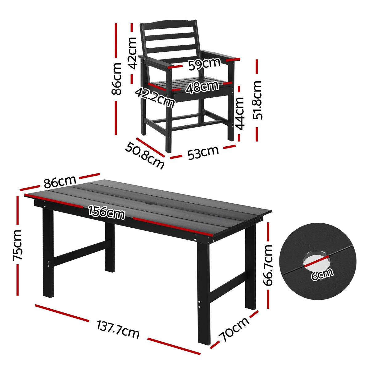 7 Piece HDPE Outdoor Dining Set in Black