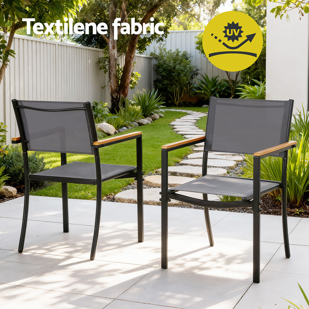 Powder-coated steel frame detail of outdoor dining table