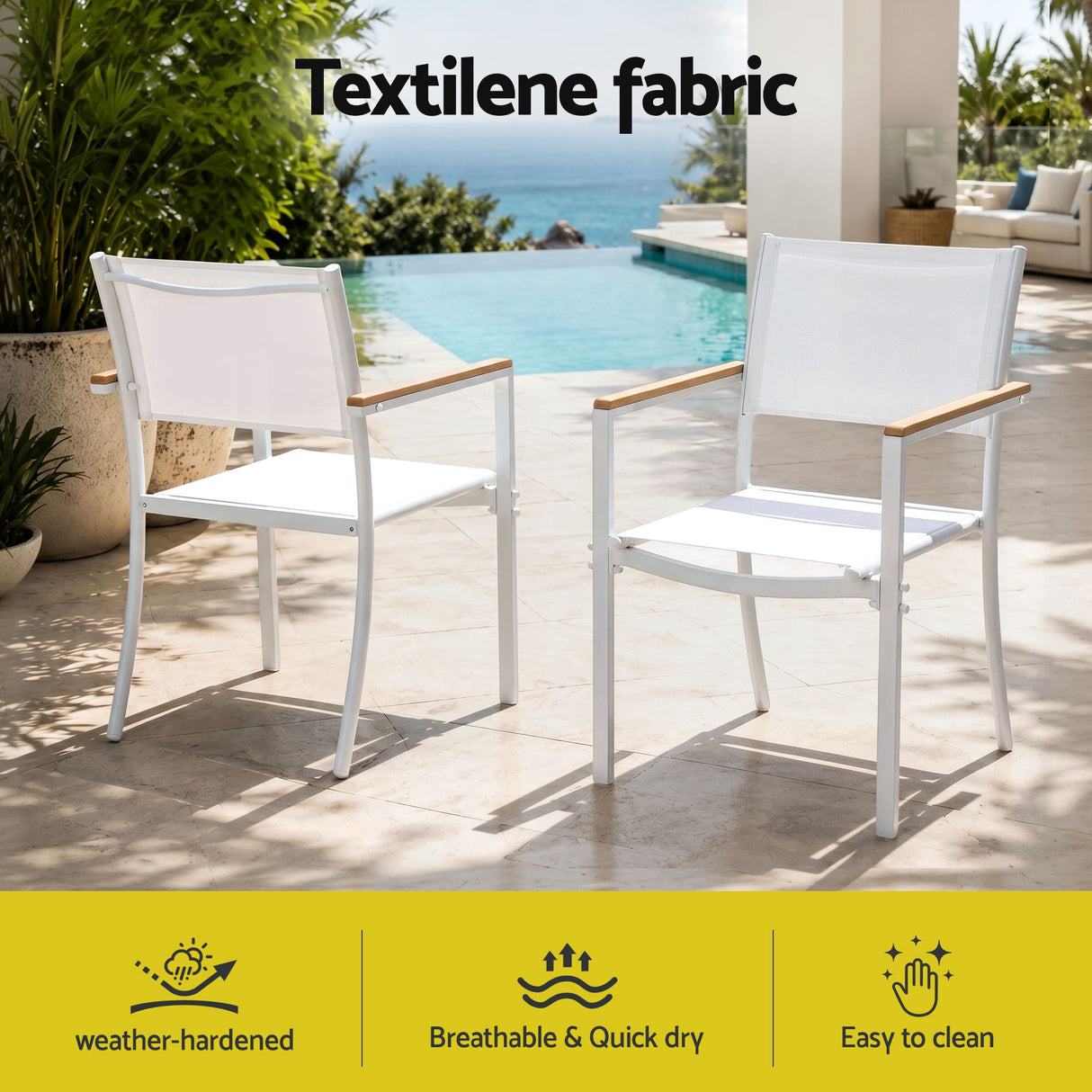 7 Piece Outdoor Dining Set, White, Slatted Table with Parasol Hole, view 5