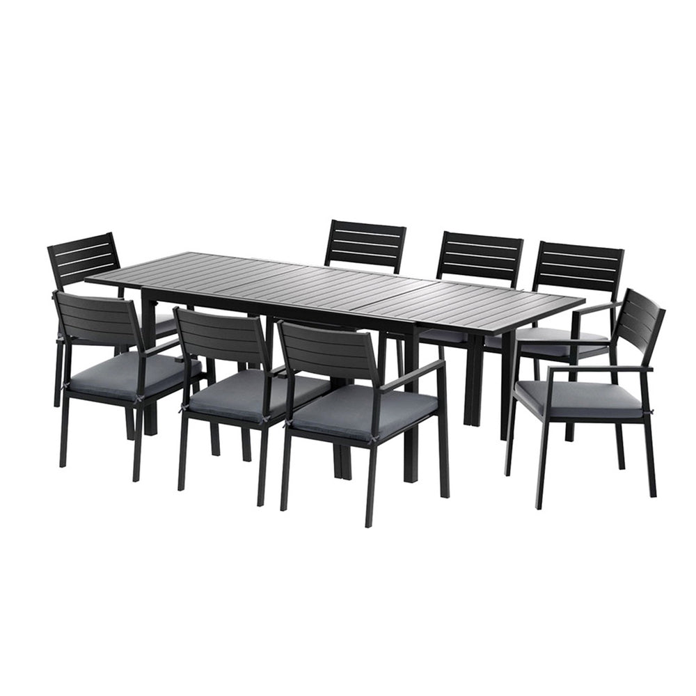 9 Piece Extendable Aluminium Outdoor Dining Set in Black