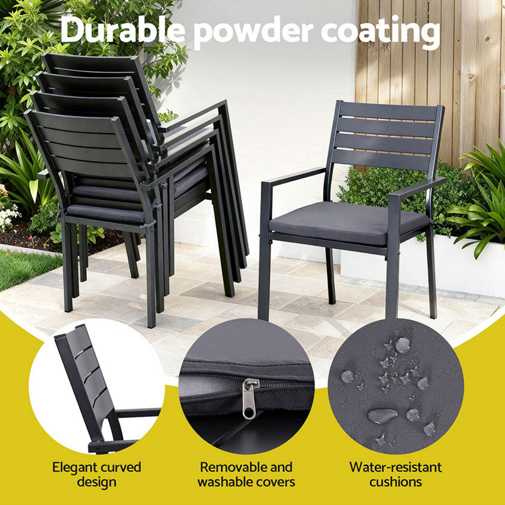 9 Piece Extendable Aluminium Outdoor Dining Set in Black
