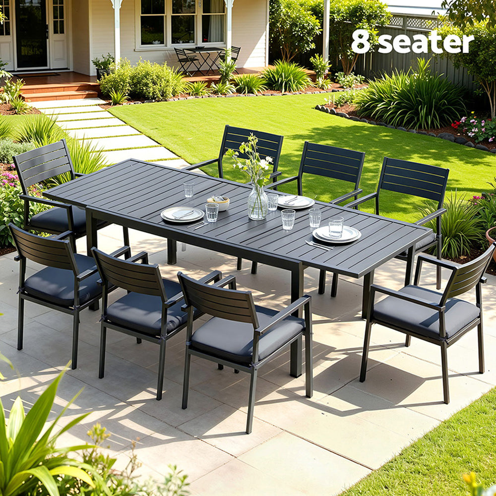9 Piece Extendable Aluminium Outdoor Dining Set in Black