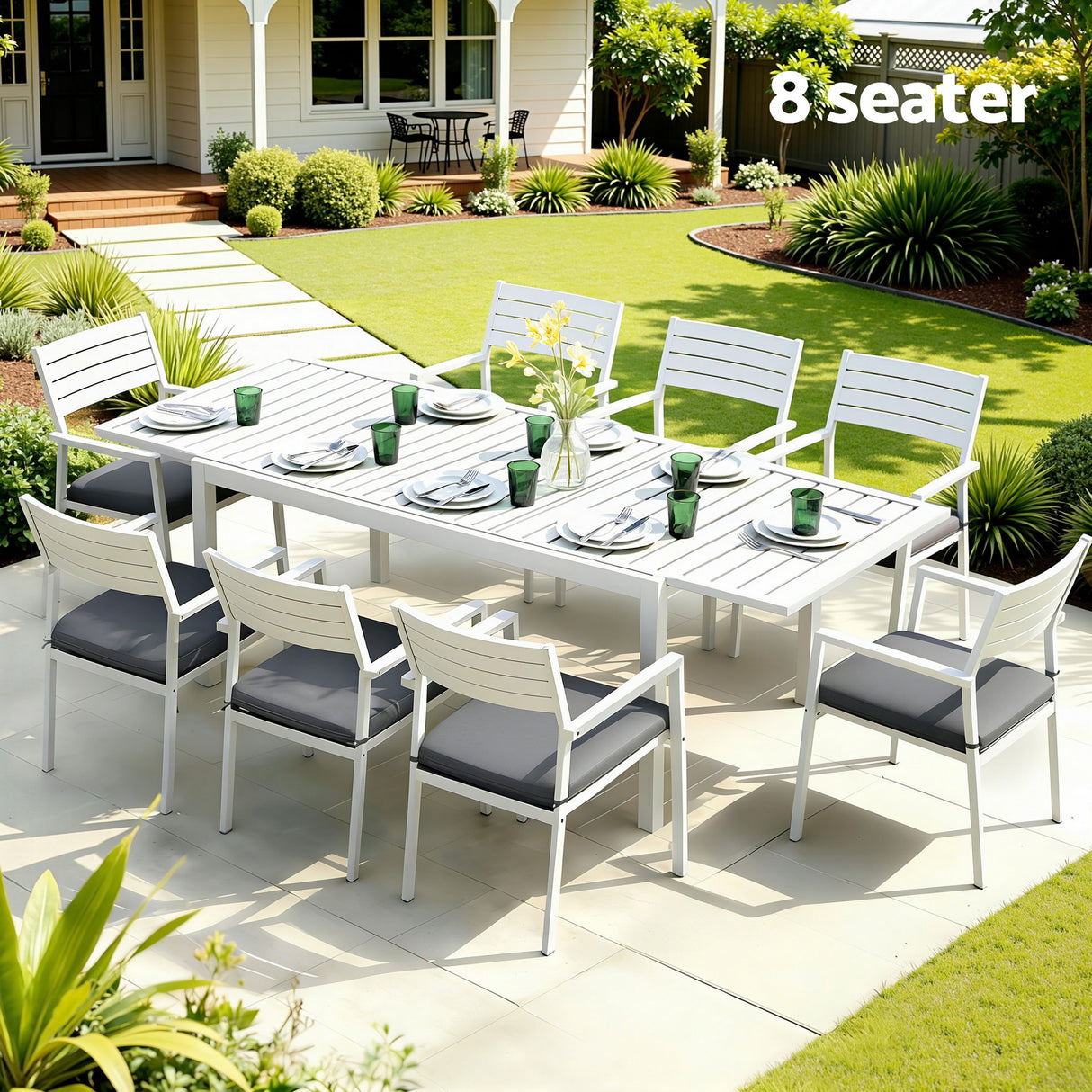 9 Piece Extendable Aluminium Outdoor Dining Set in White