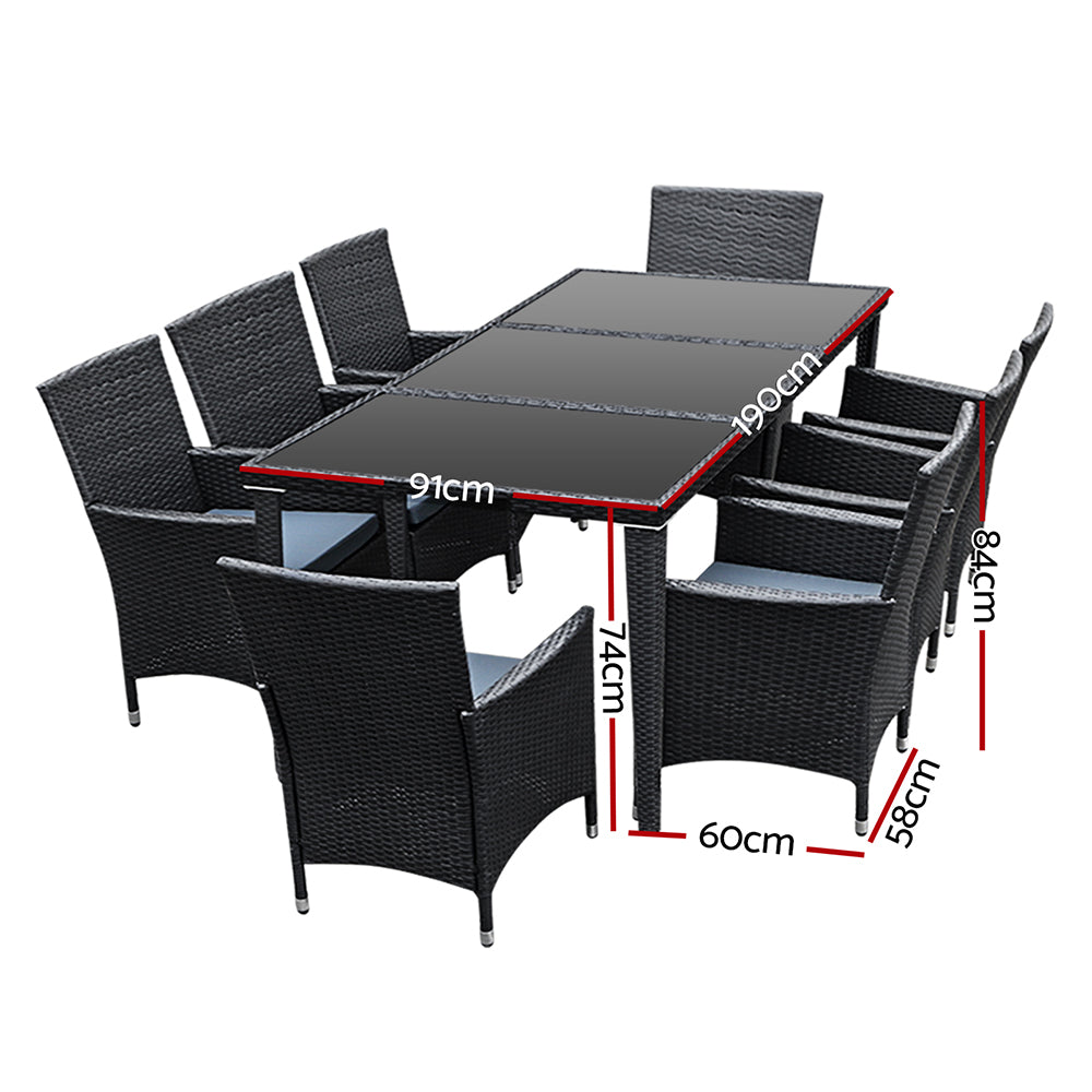 Bargara 9 Piece Outdoor Dining Set, Black Wicker