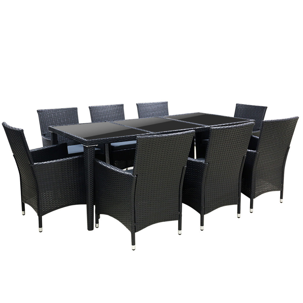 Bargara 9 Piece Outdoor Dining Set, Black Wicker