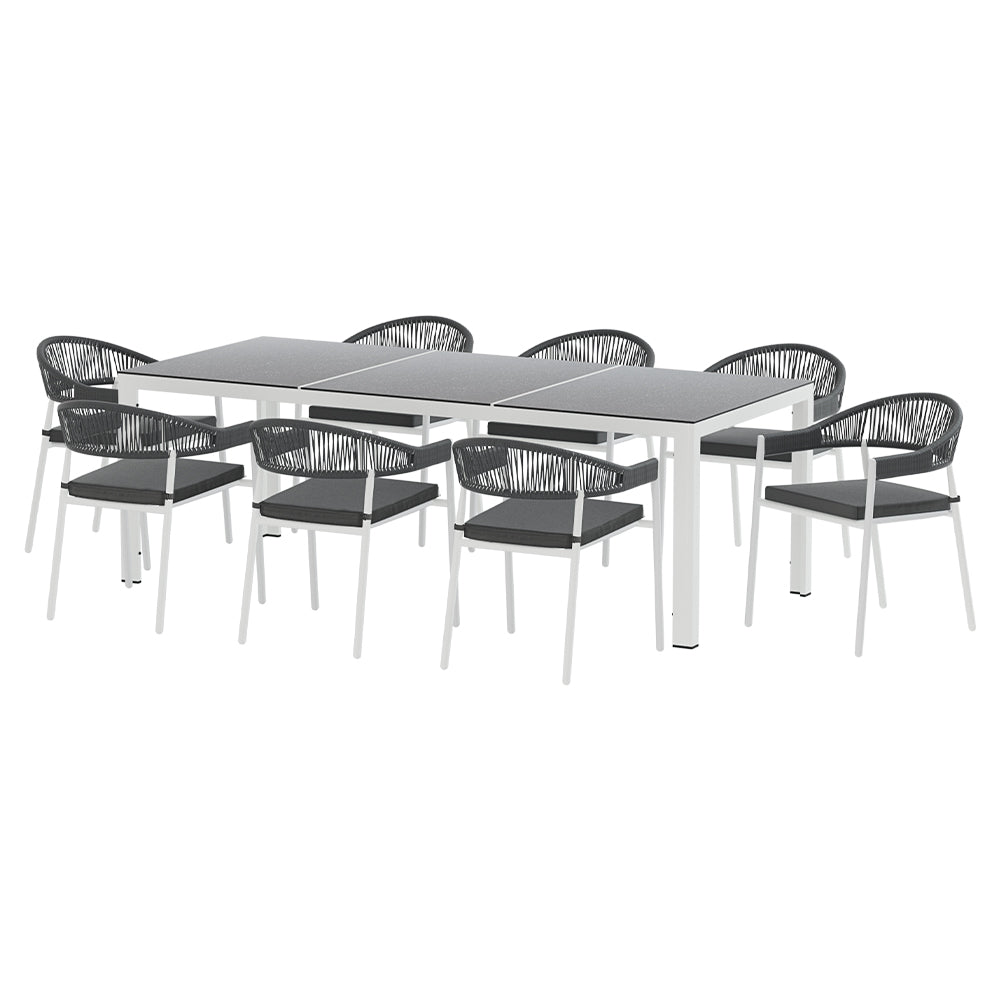 9 Piece Rope and Steel Outdoor Dining Set in White
