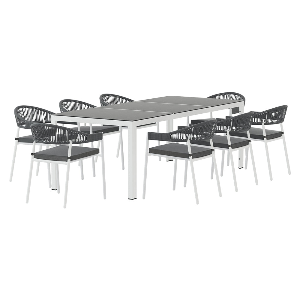 9 Piece Rope and Steel Outdoor Dining Set in White