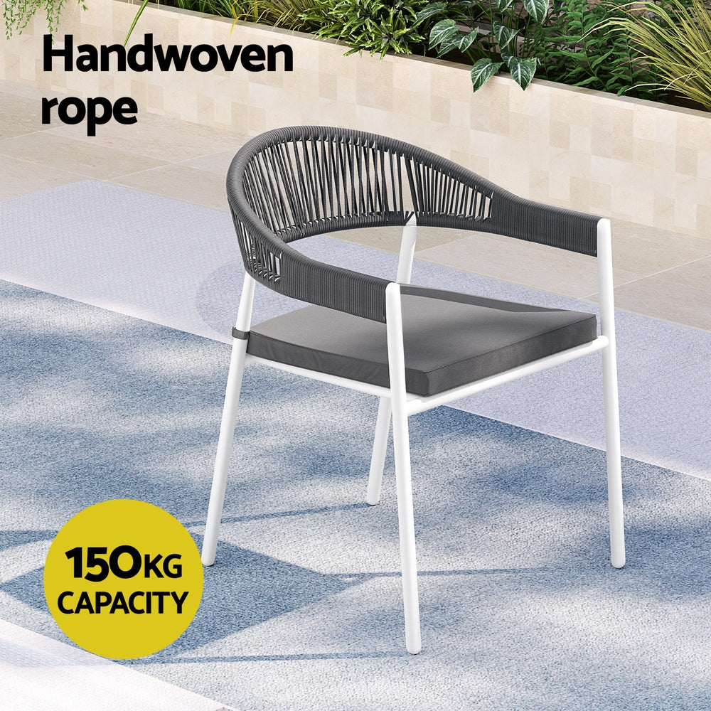9 Piece Rope and Steel Outdoor Dining Set in White