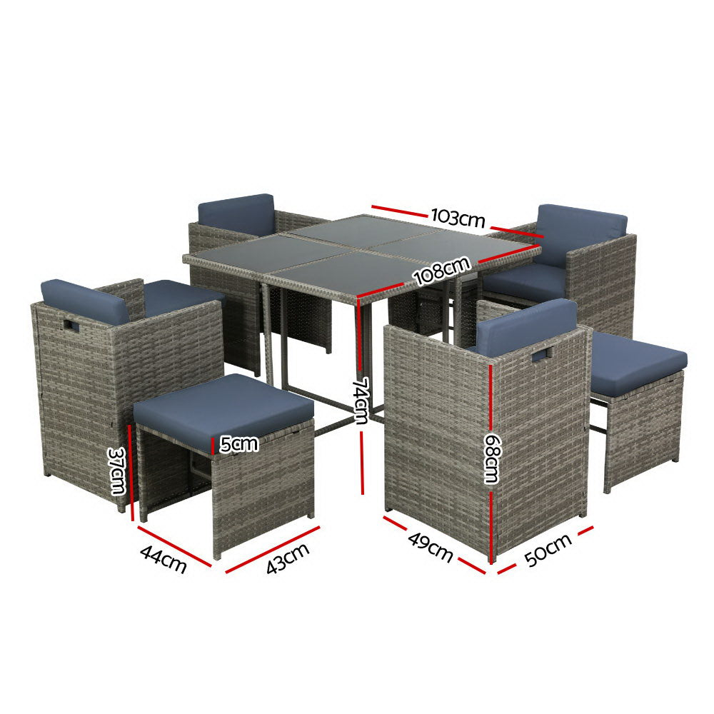 Clifton Beach 9 Piece Outdoor Dining Set, Grey