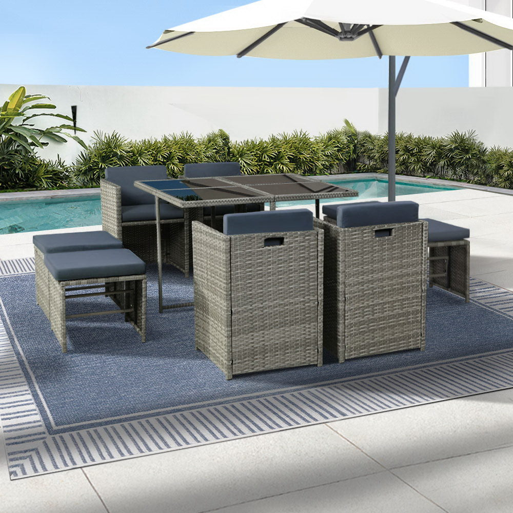 Clifton Beach 9 Piece Outdoor Dining Set, Grey