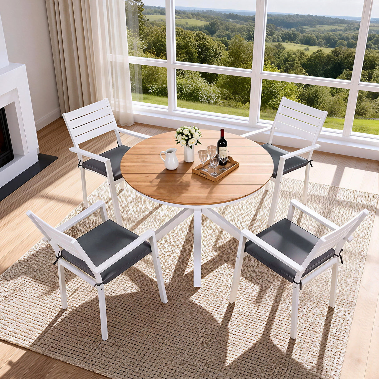 Aluminium outdoor dining set X-base table detail