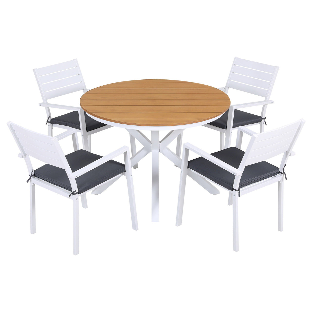 5 piece aluminium and WPC outdoor dining set in natural and white