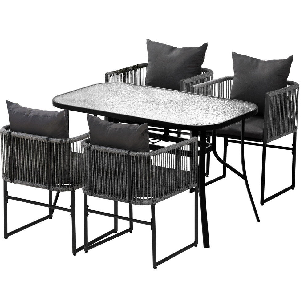 Gardeon 5 Piece Outdoor Rope Dining Set Table and Chairs Black — Allure Home Collections
