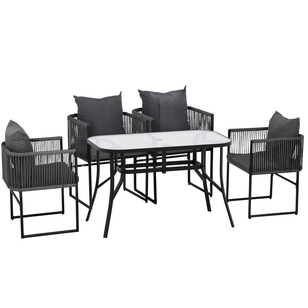 Gardeon 5 Piece Outdoor Rope Dining Set Table and Chairs Black — Allure Home Collections