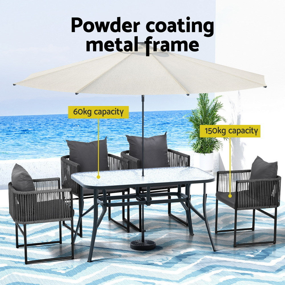 Paracombe 5 Piece Outdoor Dining Set, Black Rope and Glass