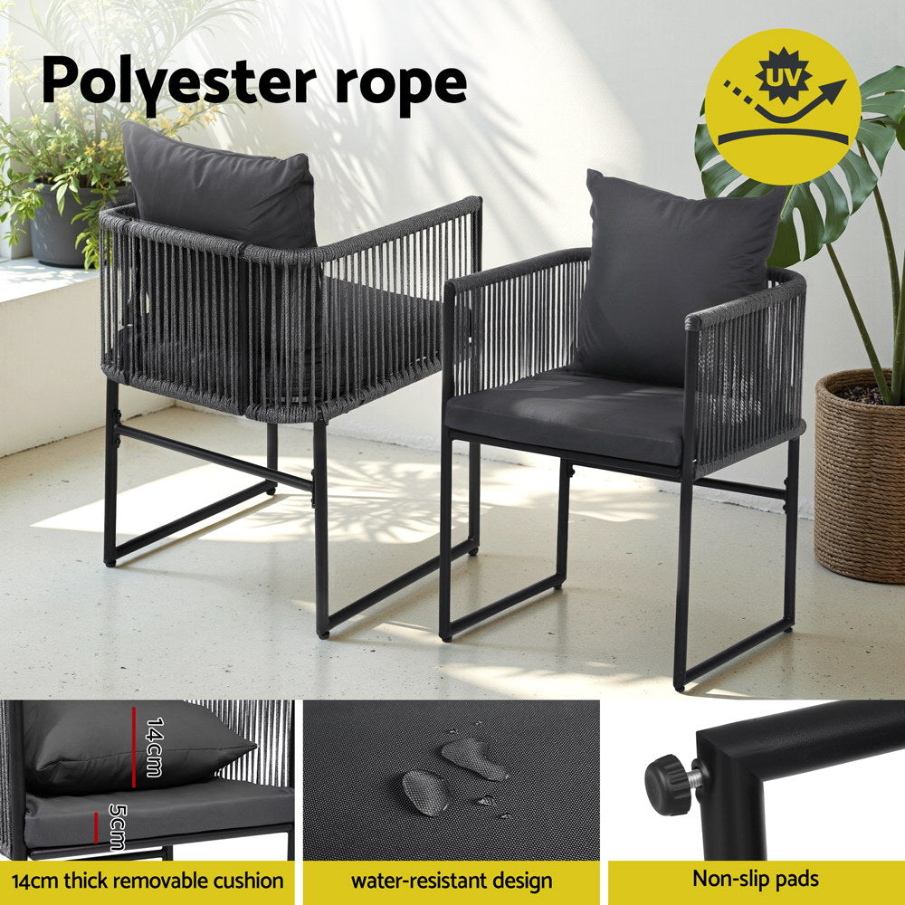 Paracombe 5 Piece Outdoor Dining Set, Black Rope and Glass
