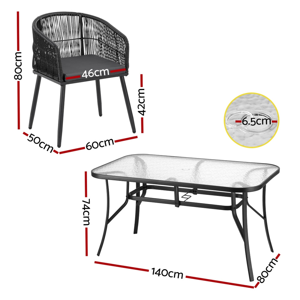 Tempered glass outdoor dining table with parasol hole