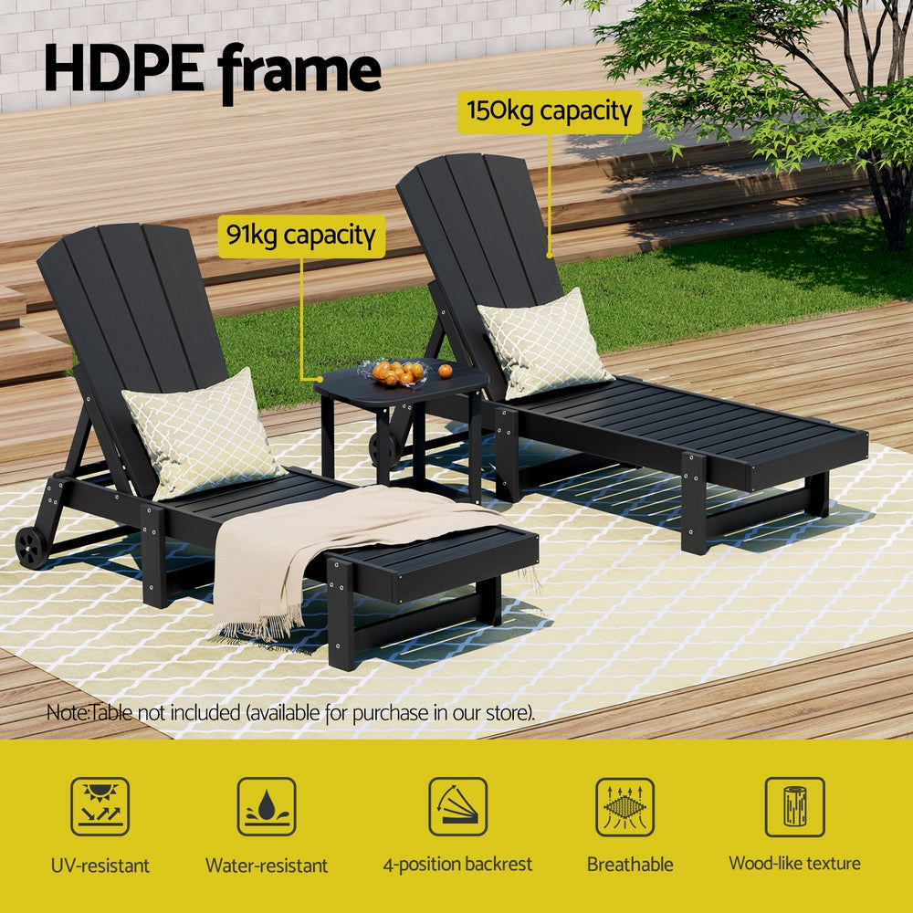 Burrum Heads 3 Piece Outdoor Lounge Set, Black
