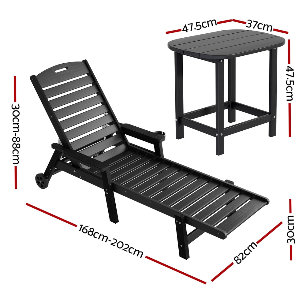 Pebbly Beach Sun Lounger and Side Table Set Black