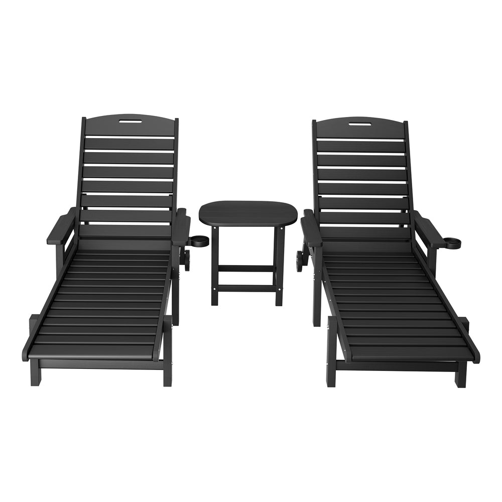 Pebbly Beach Sun Lounger and Side Table Set Black