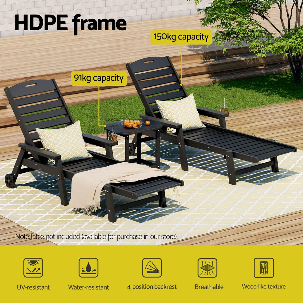 Pebbly Beach Sun Lounger and Side Table Set Black