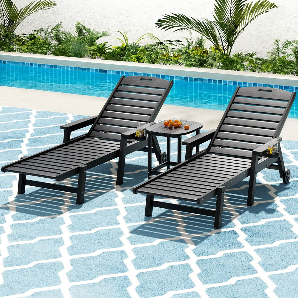 Pebbly Beach Sun Lounger and Side Table Set Black