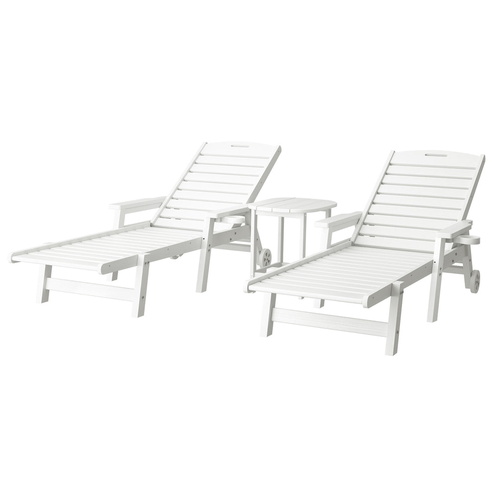 Pebbly Beach Sun Lounger and Side Table Set White