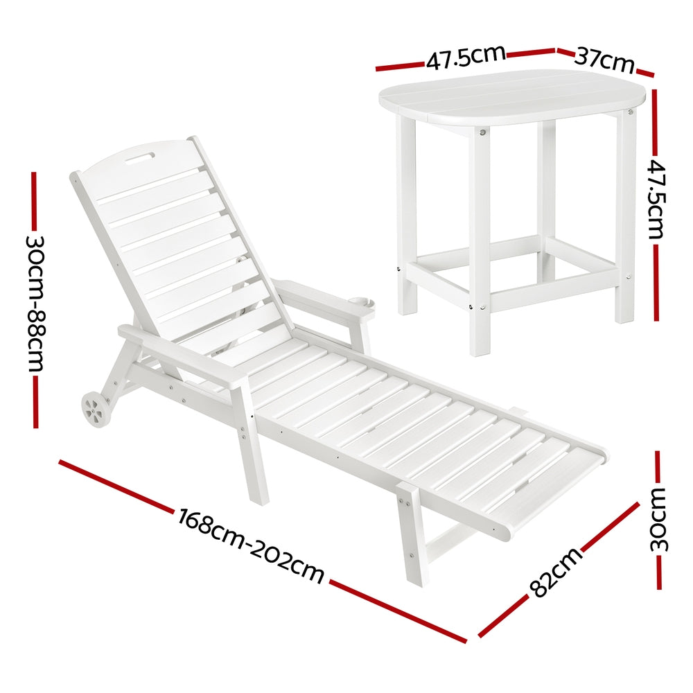 Pebbly Beach Sun Lounger and Side Table Set White