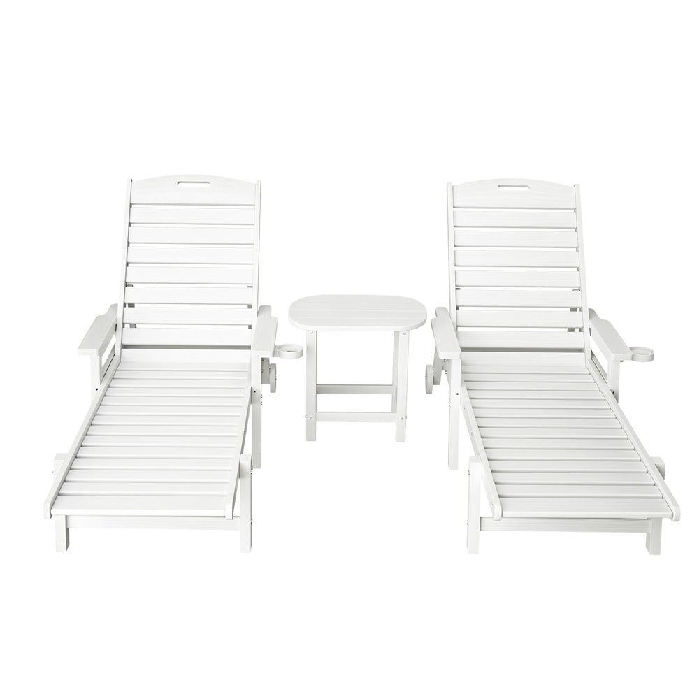 Pebbly Beach Sun Lounger and Side Table Set White
