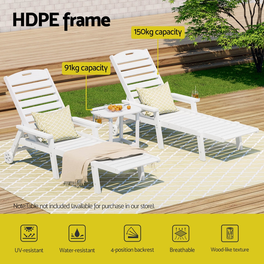 Pebbly Beach Sun Lounger and Side Table Set White