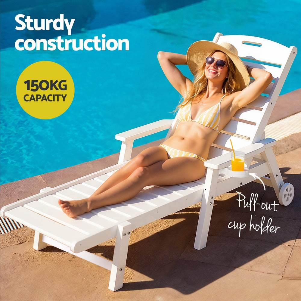 Pebbly Beach Sun Lounger and Side Table Set White