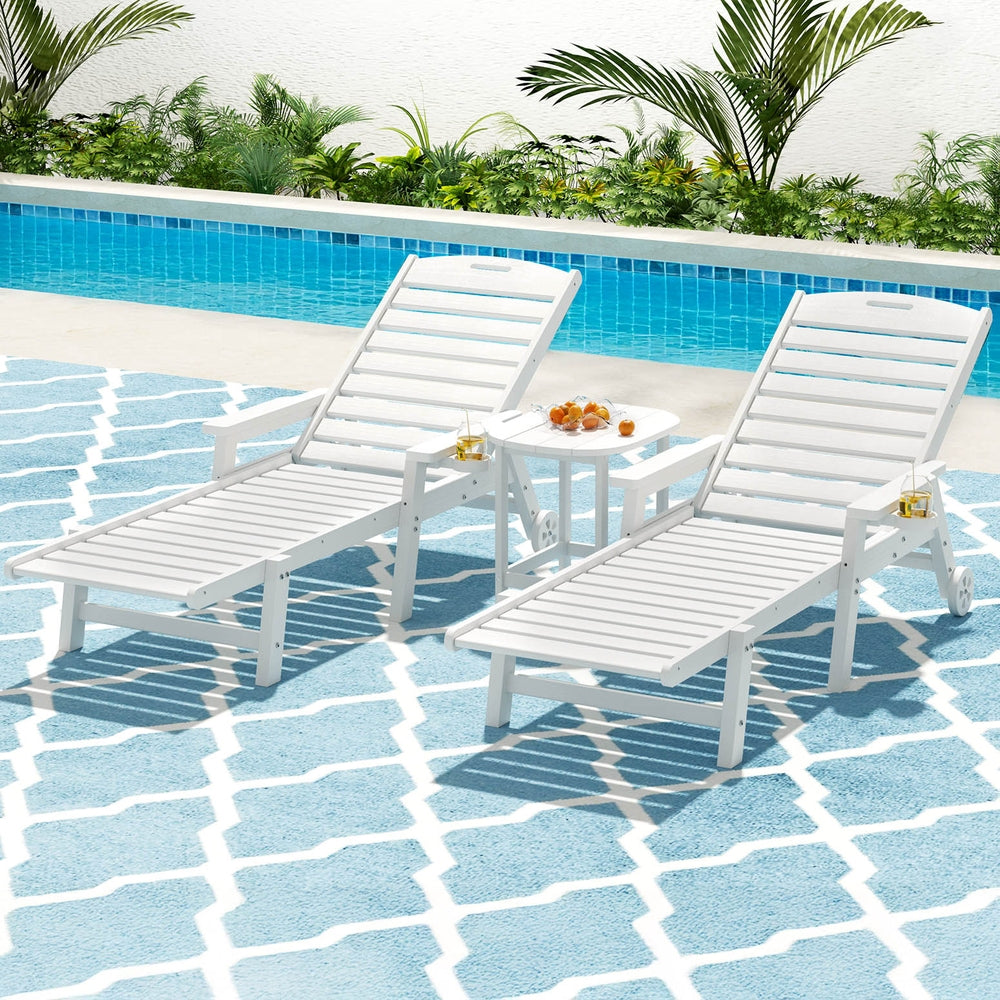 Pebbly Beach Sun Lounger and Side Table Set White