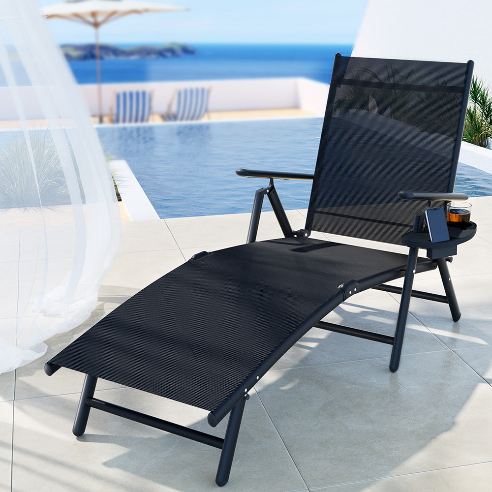 Oxenford black aluminium sun lounge in an outdoor setting