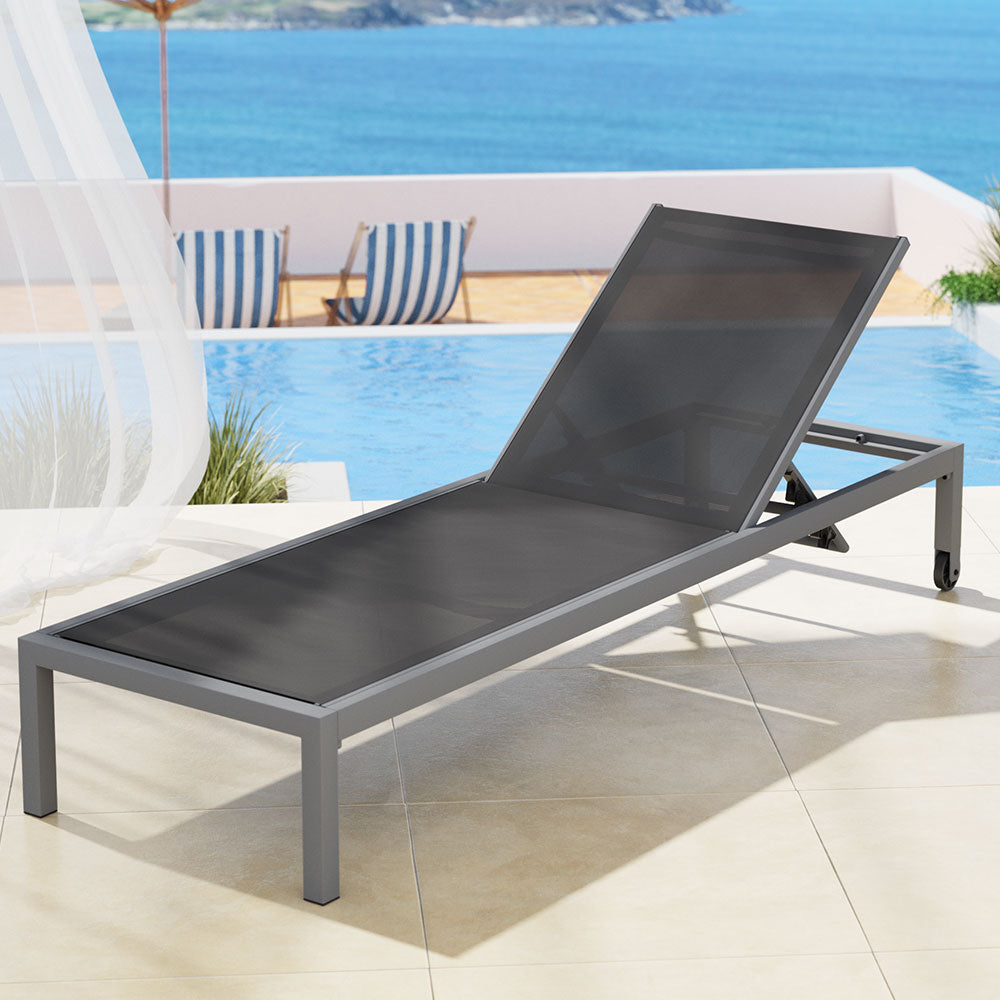 Parkwood grey aluminium sun lounge in an outdoor setting