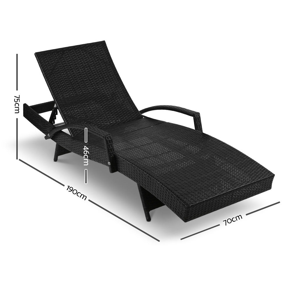 Moore Park 2pcs Sun Lounge, Black Wicker