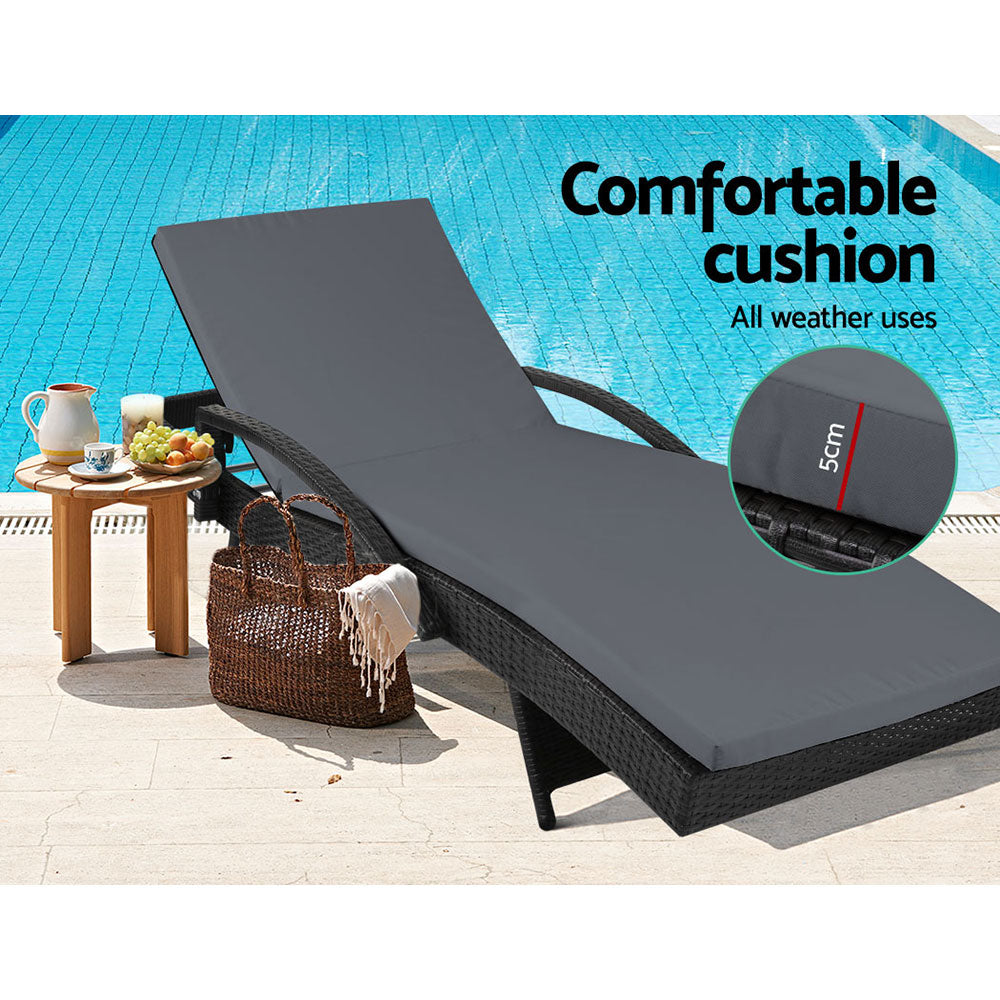 Moore Park 2pcs Sun Lounge, Black Wicker