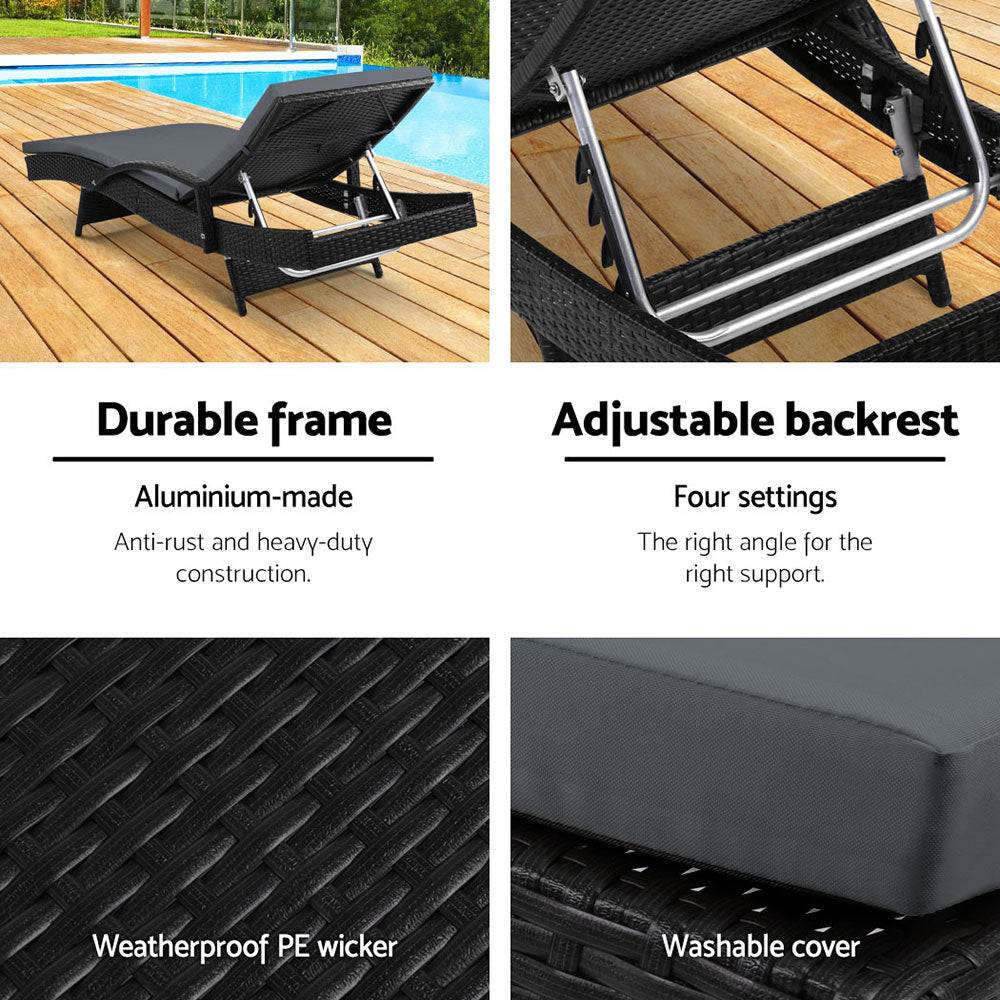 Moore Park 2pcs Sun Lounge, Black Wicker