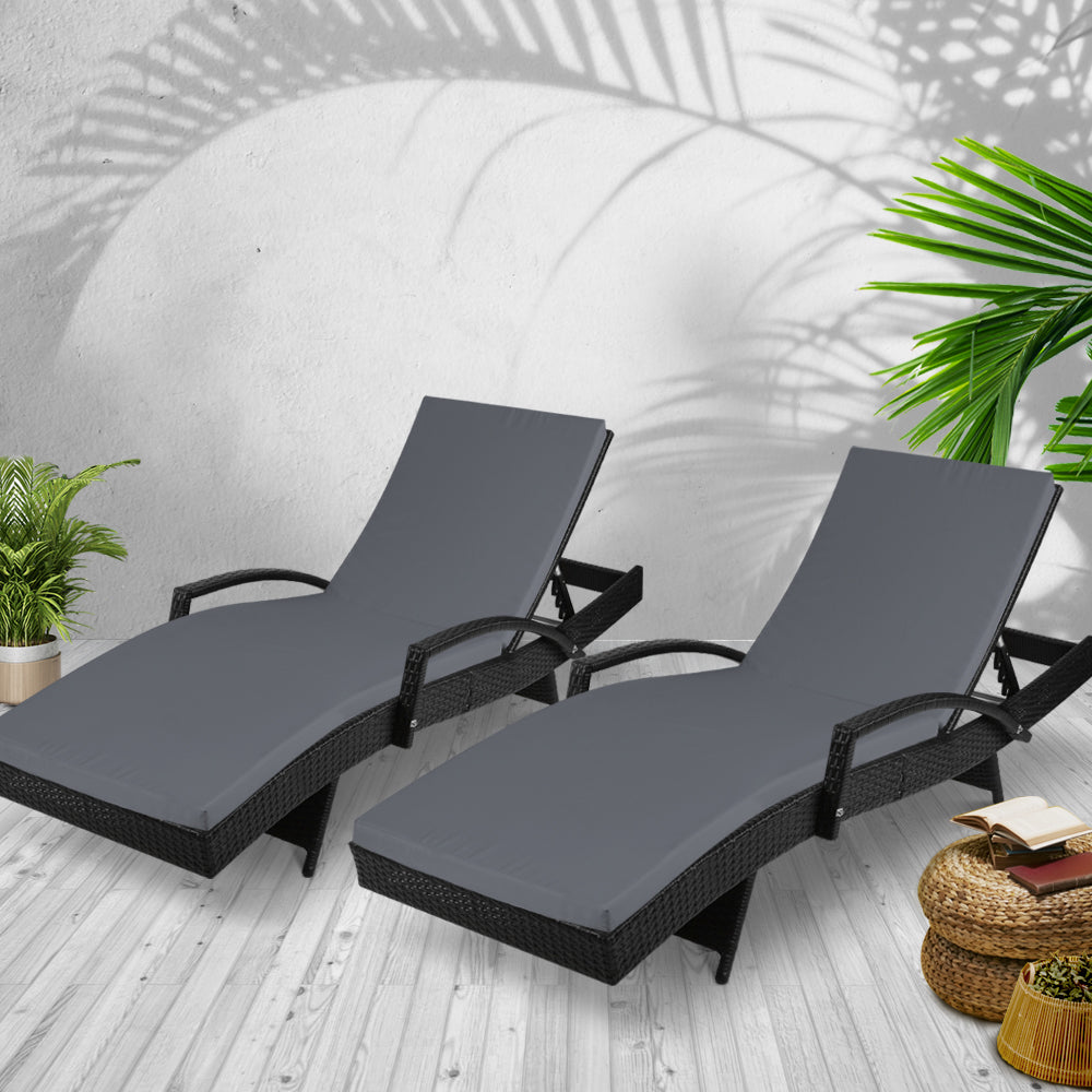 Moore Park 2pcs Sun Lounge, Black Wicker