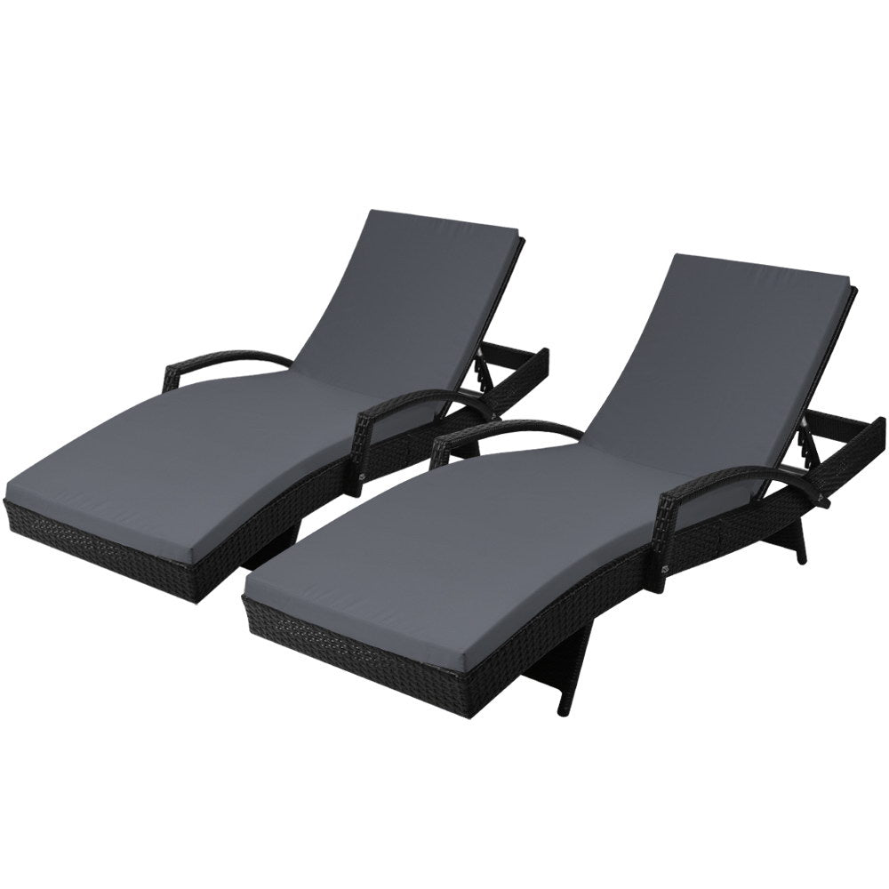 Moore Park 2pcs Sun Lounge, Black Wicker
