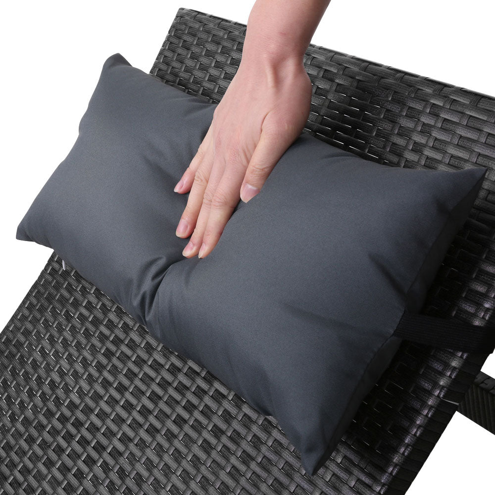 Gardeon 2 x Wicker Sun Lounge Outdoor Chair Adjustable with Armrest Black — Allure Home Collections
