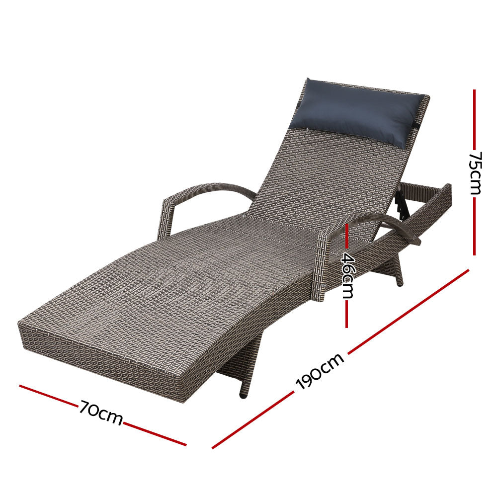 Gardeon 2 x Wicker Sun Lounge Outdoor Armchair Adjustable Grey and Beige — Allure Home Collections