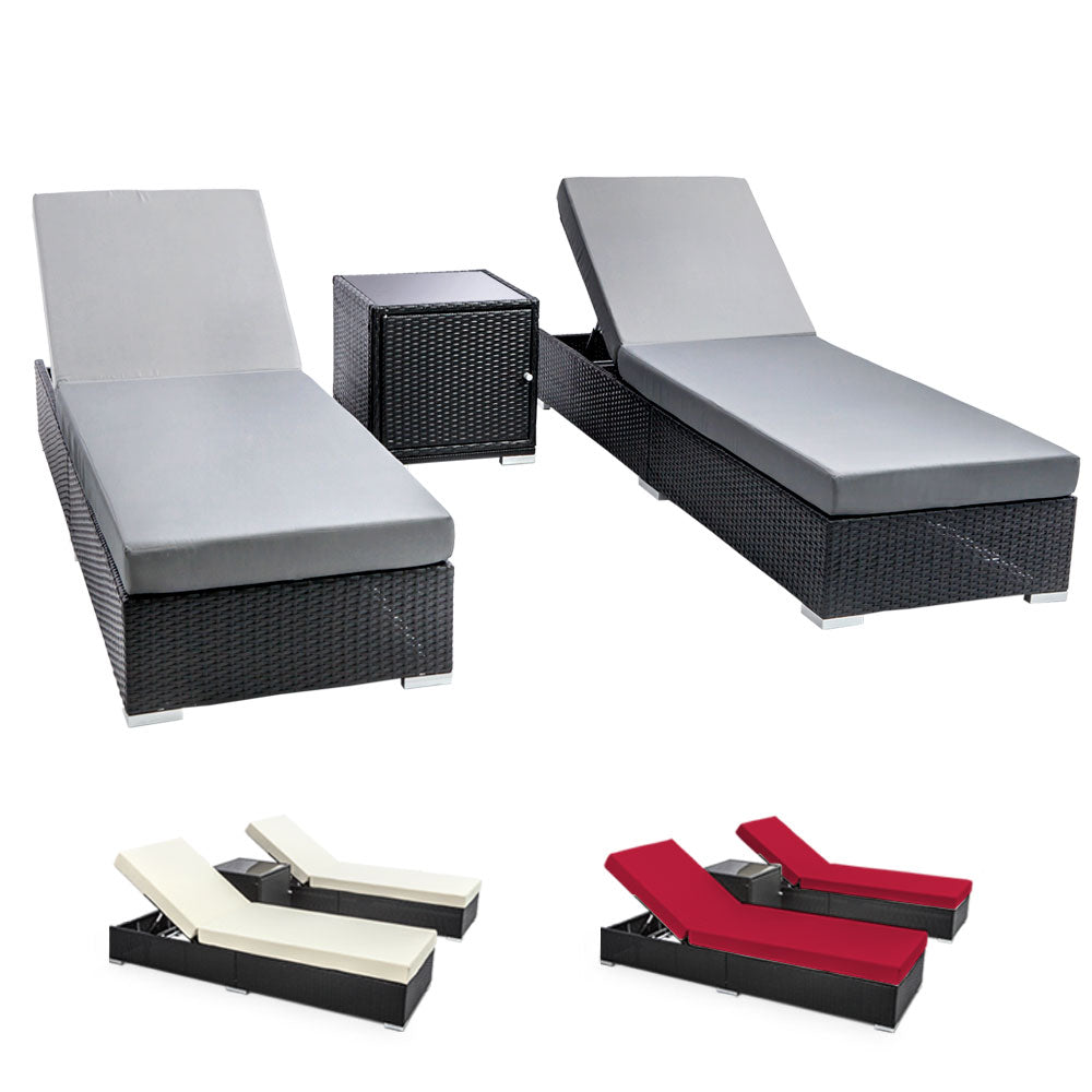 Bundaberg 3 Piece Sun Lounge Set, Black Wicker