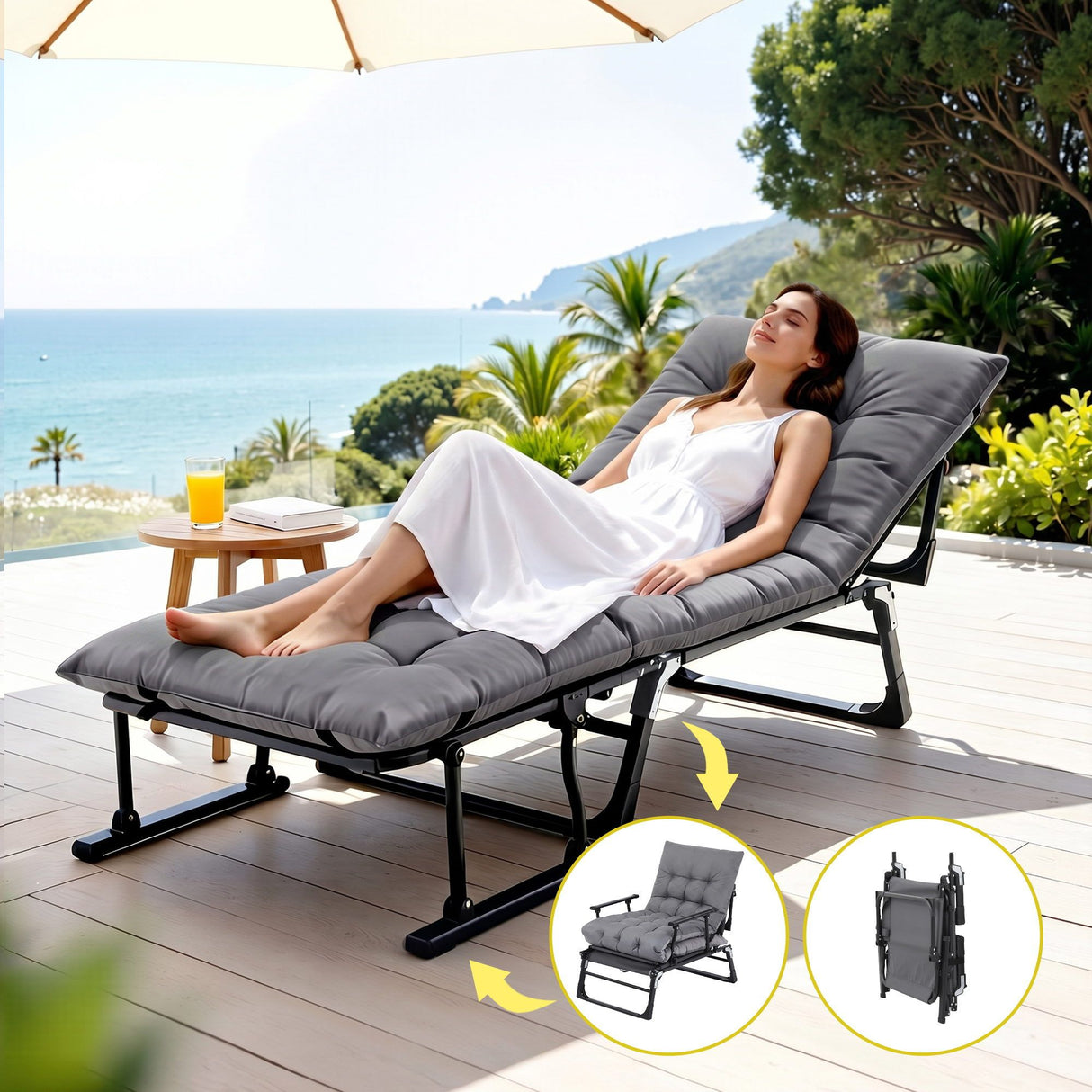 Bushland Beach Folding Sun Lounger, Grey